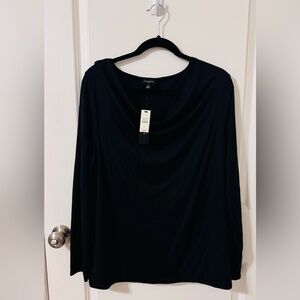 Talbots Elegant Black Drape Neck Blouse